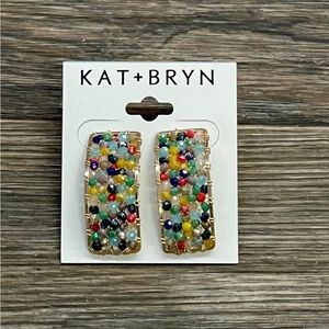 Multi Bead Rectangle Curved Earrings